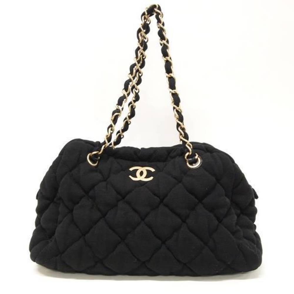 Chanel Bubble Quilt Matelasse Diamond Quilted Chain Tote Shoulder Bag Black
